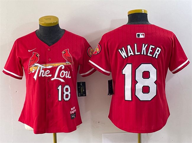 Women's St. Louis Cardinals #18 Jordan Walker Red 2024 City Connect Limited Stitched Baseball Jersey(Run Small)